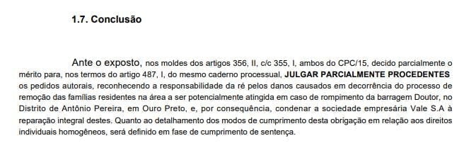 Em decisão preliminar, Juíza responsabiliza Vale por danos causados nas remoções de famílias de Antônio Pereira.