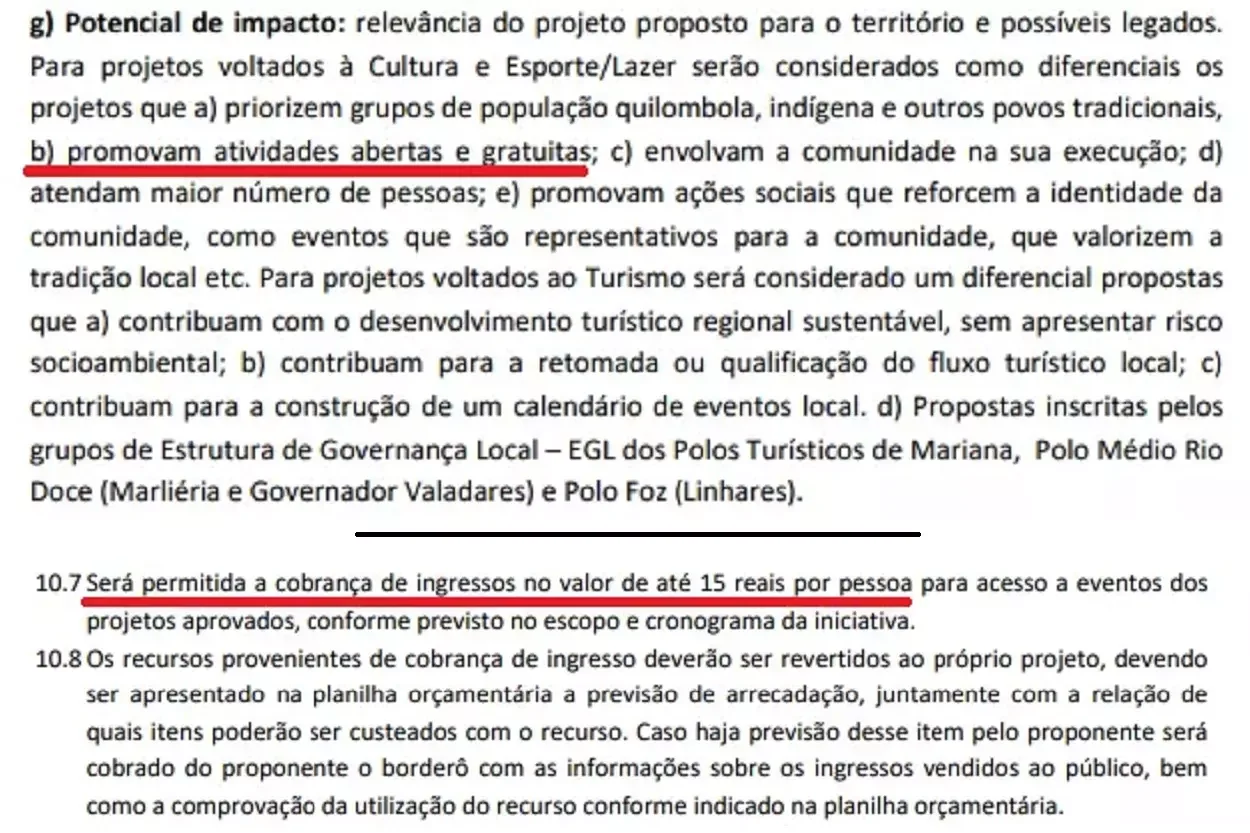 Trecho do Edital Doce, da Fundação Renova